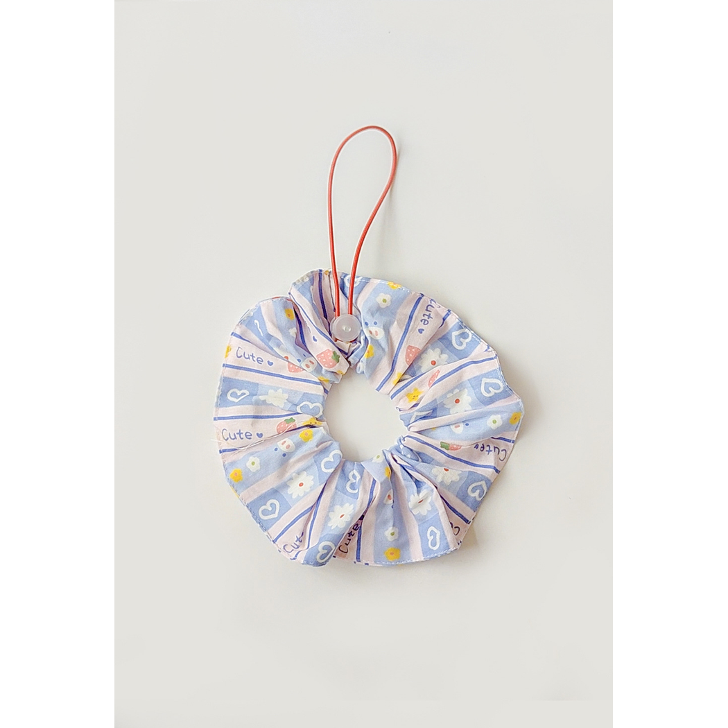 Blue Floral Pet Neckwear with flowers, hearts, striped bands, and a red loop cord.