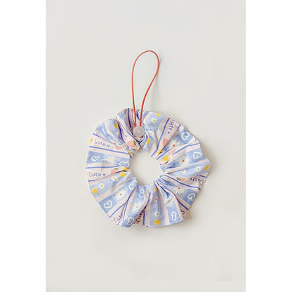 Blue Floral Pet Neckwear with flowers, hearts, striped bands, and a red loop cord.