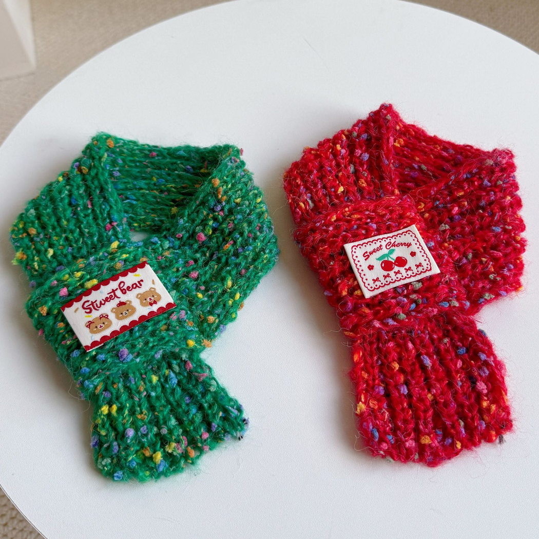 Red Cherry and green Teddy Bear pet neckwear displayed together