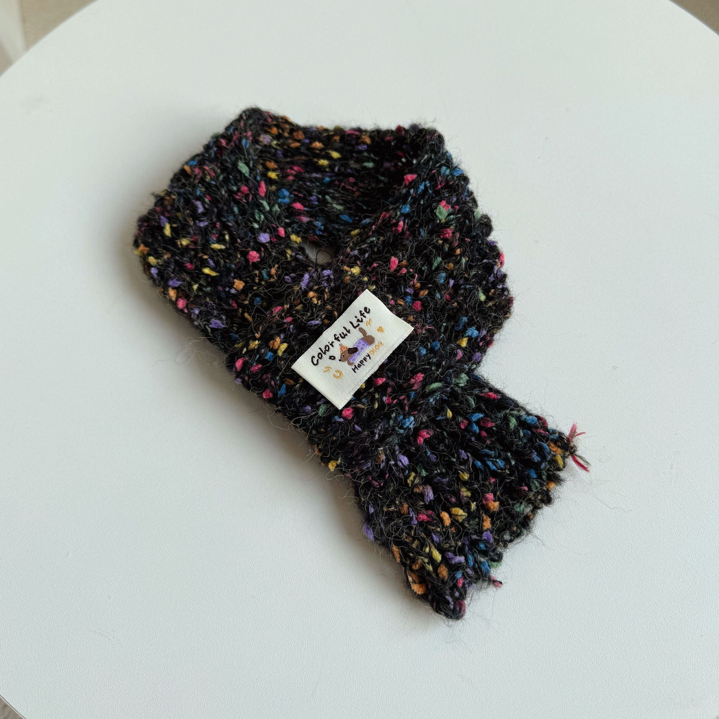 Black Cartoon pet neckwear with multicolored flecks and a tapered hanging end