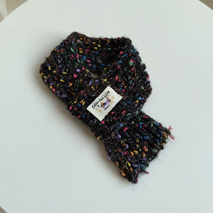 Black Cartoon pet neckwear with multicolored flecks and a tapered hanging end