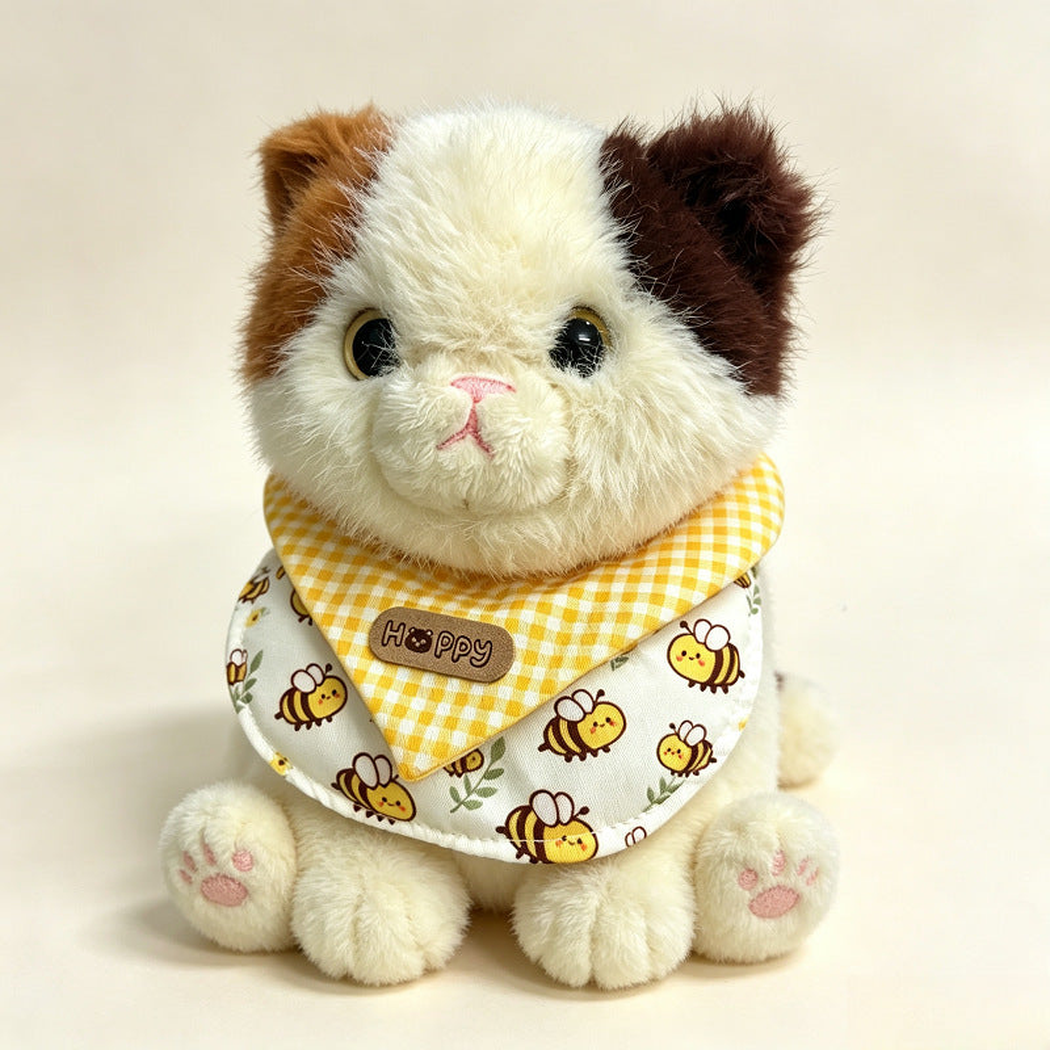 Bee pet neckwear bib shown on a plush cat