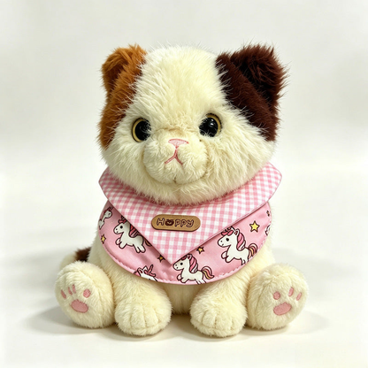 Unicorn pet neckwear bib shown on a plush cat