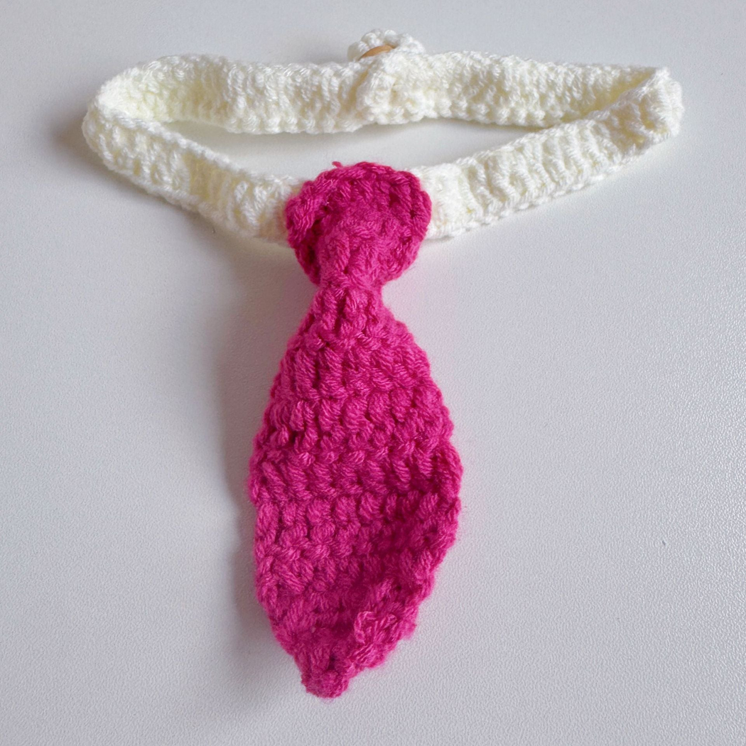 Fuchsia tie-shaped pet neckwear with a white looped strap
