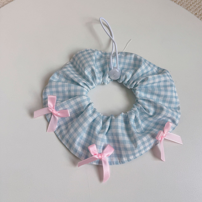 Blue Checks pet neckwear with pink ribbon bows