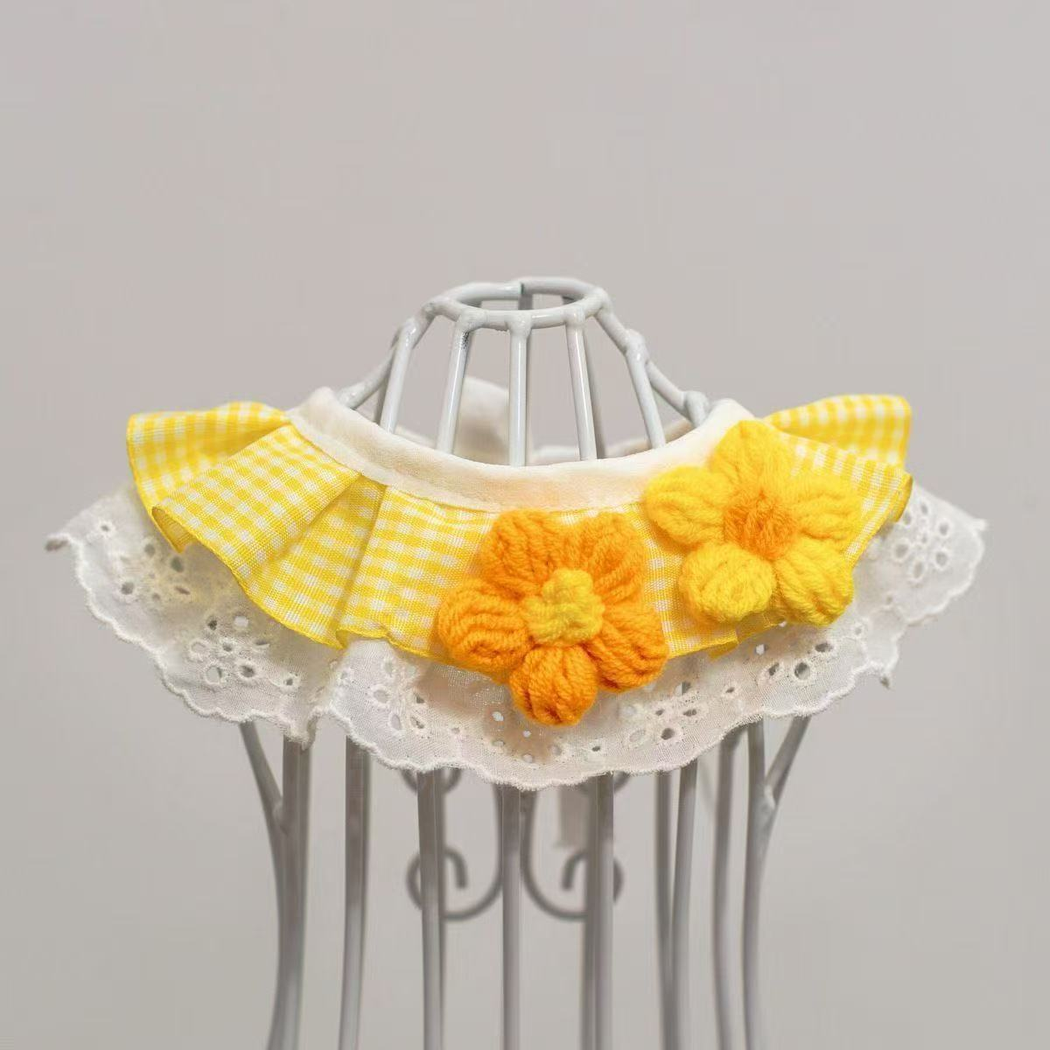 Orange Flowers pet neckwear with yellow gingham and flower embellishments, front view
