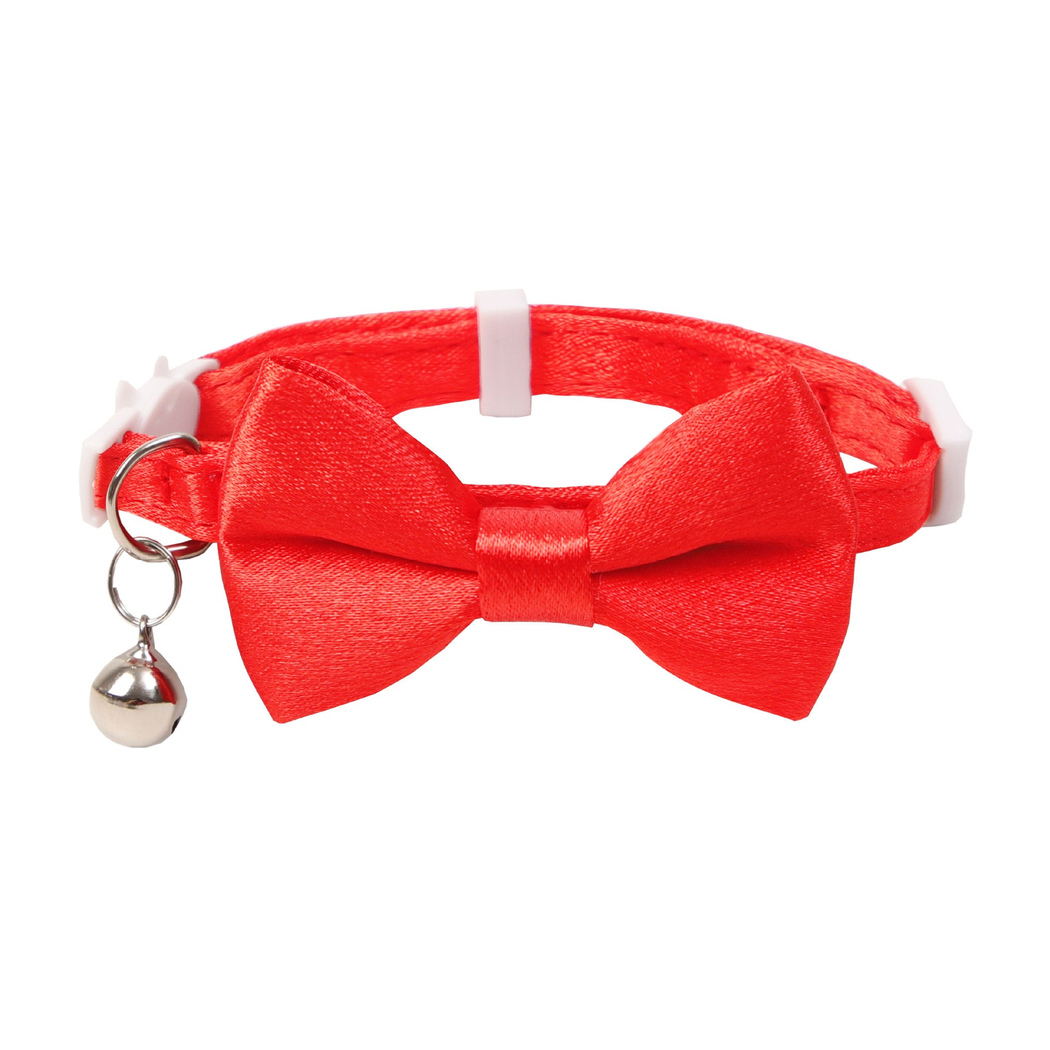 Red cat collar with a front bow and hanging bell