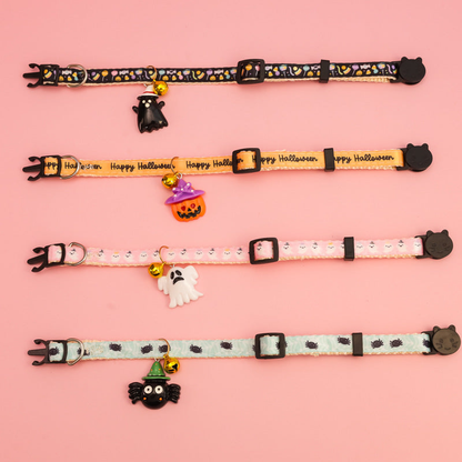 Six Halloween pet collar styles displayed together