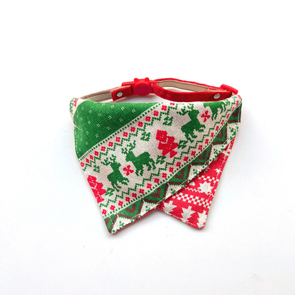 Green patterned pet bandana bib with layered triangular points, front view