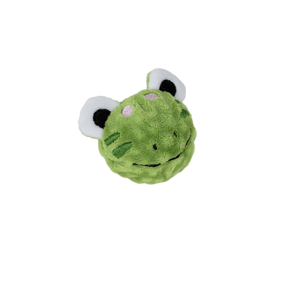 Frog plush dog toy with embroidered face and large eyes