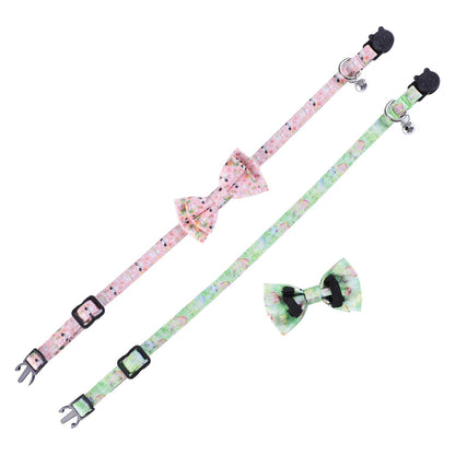 Mokka - Rabbit Print Bow Detail Pet Cat Collar
