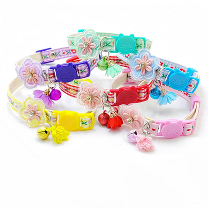 Mokka Floral Charm Cat Collar with Bell displayed on white background