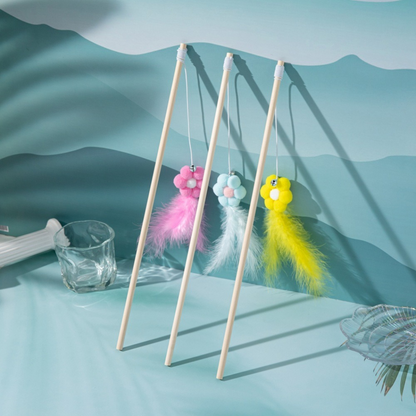 Moo - Pom Pom Flower Feather Wand Cat Toy