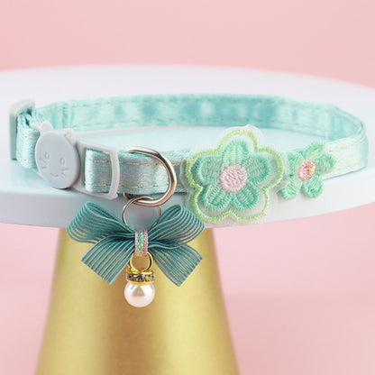 Mokka - Embroidered Floral Bow Detail Cat Collar