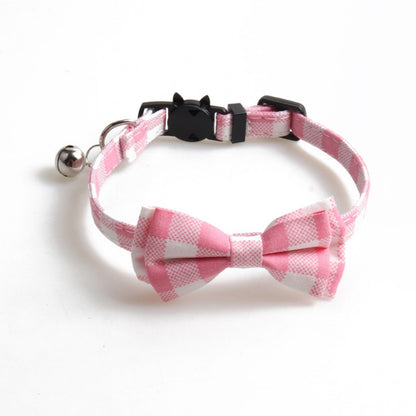 Mokka gingham bow tie cat collar laid flat highlighting bow tie design