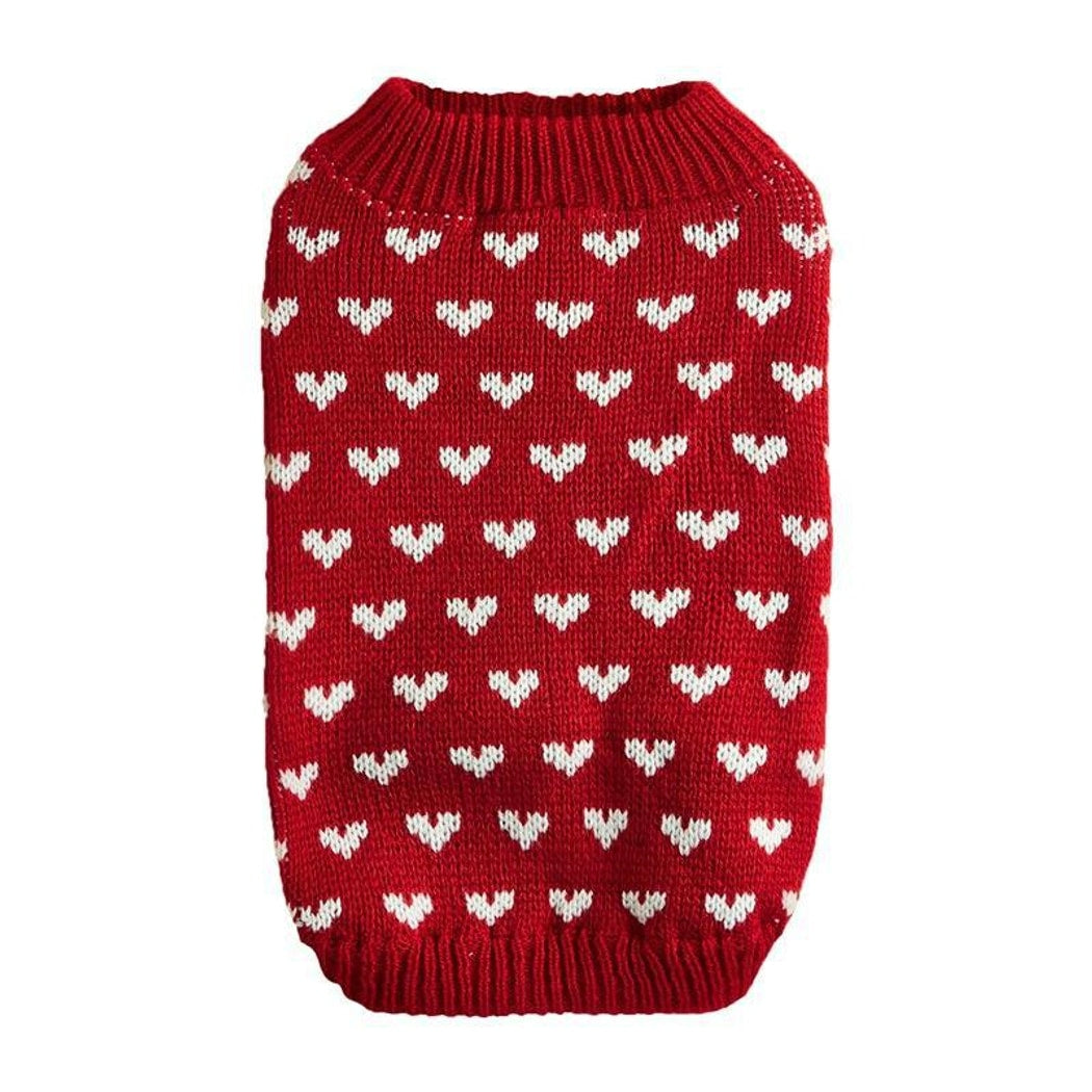 Ozzie - Heart Pattern Ribbed Collar Dog Sweater