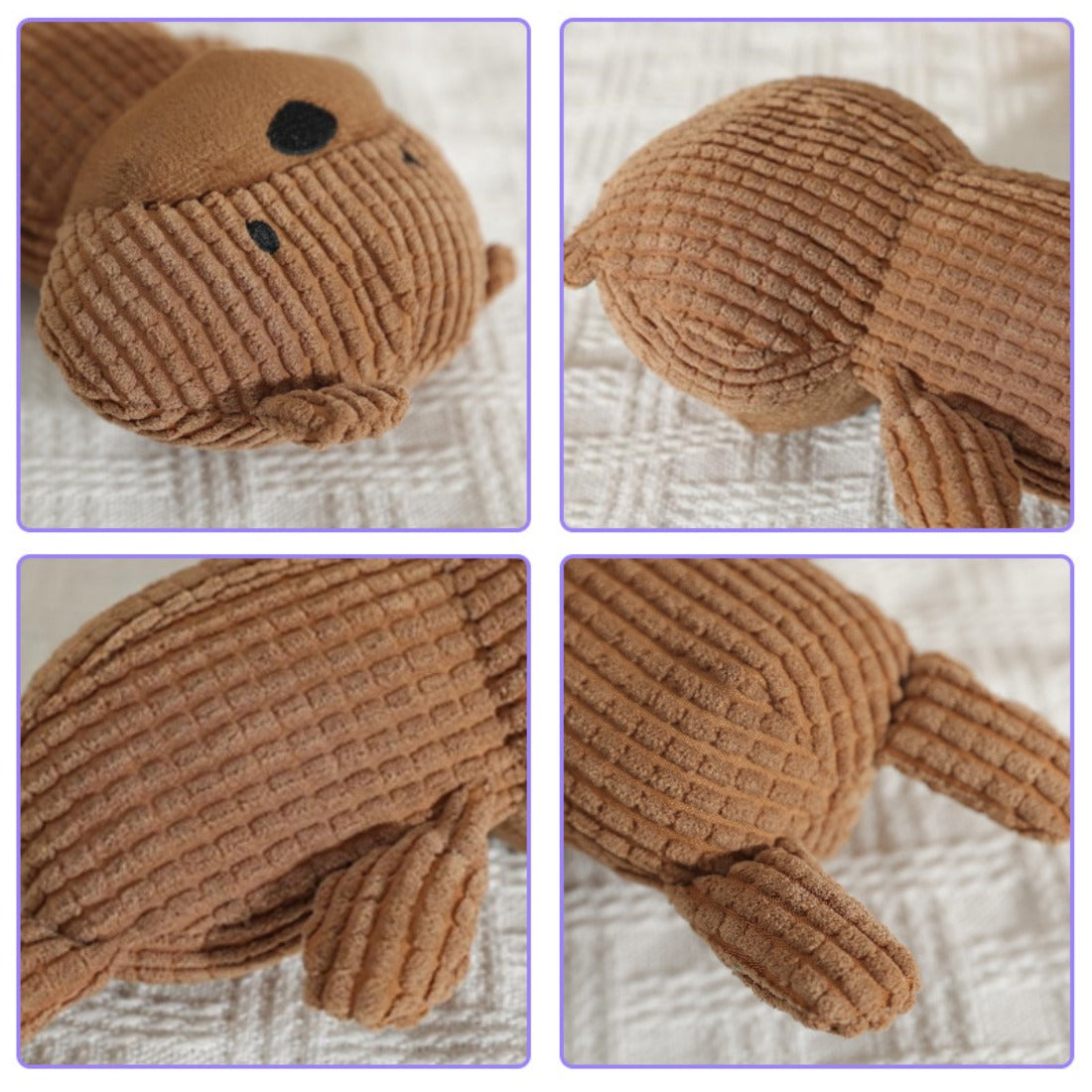 Petkin bear plush dog toy with visible stitching and soft plush material