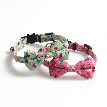 Mokka floral bowtie cat collar with bell view 3