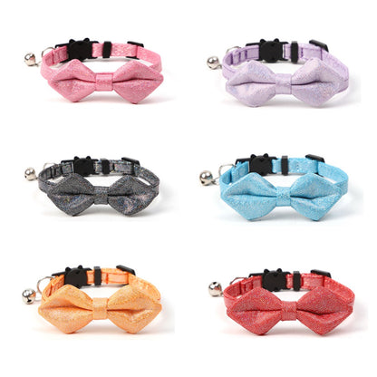 Mokka adjustable glitter bow tie cat collar displayed flat on white background