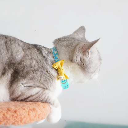 Close-up of floral pattern on Mokka adjustable cat collar