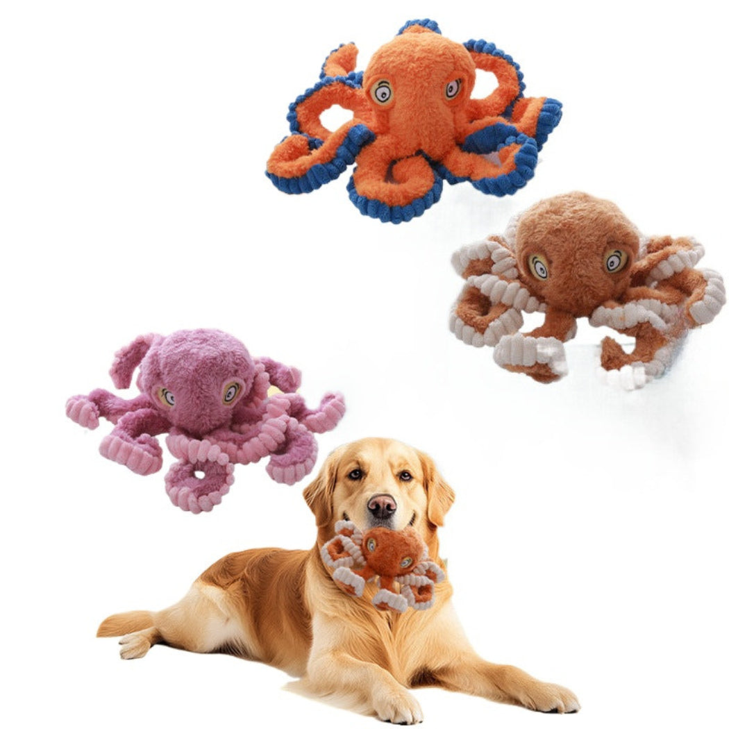 Petkin - Plush Octopus with Stitched Eyes Dog Toy
