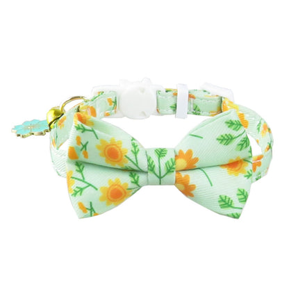 Mokka floral bow tie spring cat collar with bell photographed with soft lighting