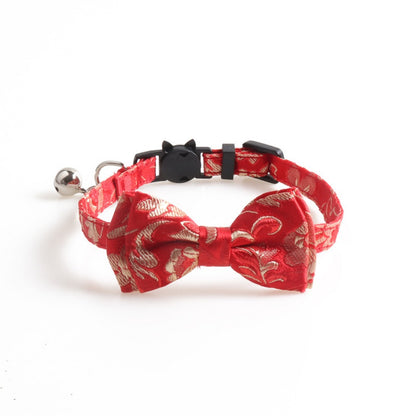 Mokka breakaway cat collar with Japanese-style bow tie in a close detail shot