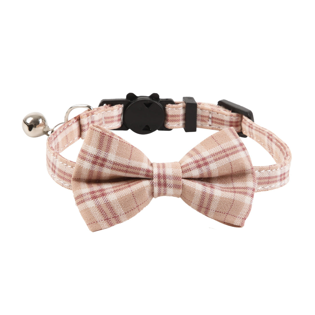 Mokka vintage style plaid bow cat collar displayed on a white background