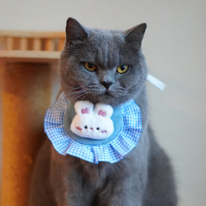 Mokka Bunny Plush Cat Neck Bib worn by a cat, highlighting fit and comfort