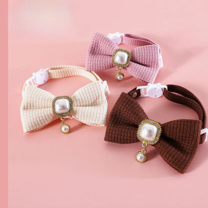 Mokka vintage style bow cat collar displayed flat with bow centered