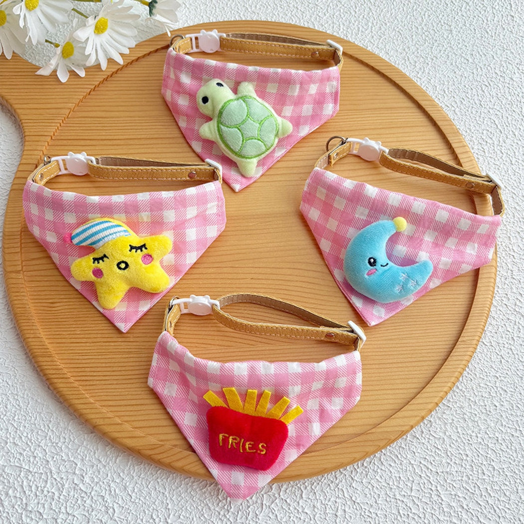 Mokka - Plaid Cartoon Cat Bandana Collar