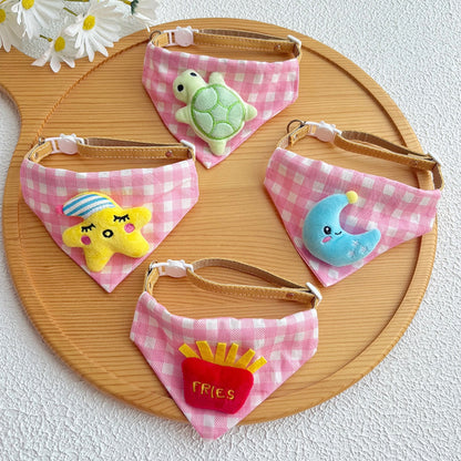 Mokka - Plaid Cartoon Cat Bandana Collar