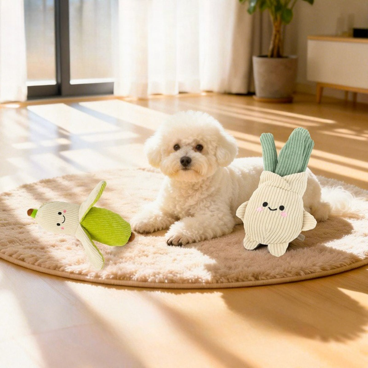 Petkin plush vegetable dog toy shaped like a carrot with a squeaker inside