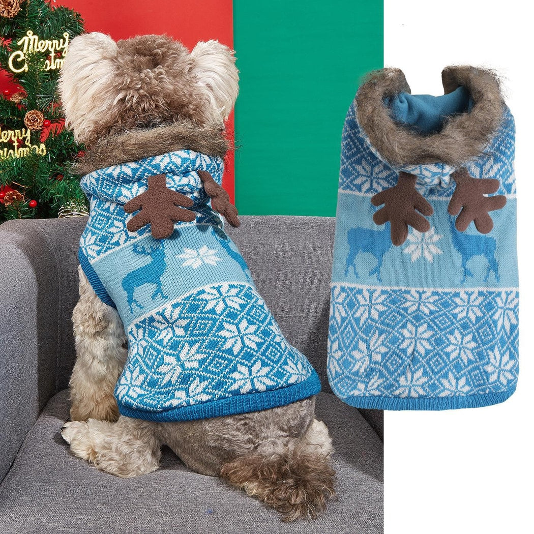 Christmoo - Christmas Snowflake Reindeer Knit Style Dog Sweater