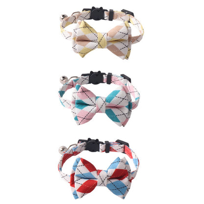 Mokka Argyle bow tie cat collar displayed on white background