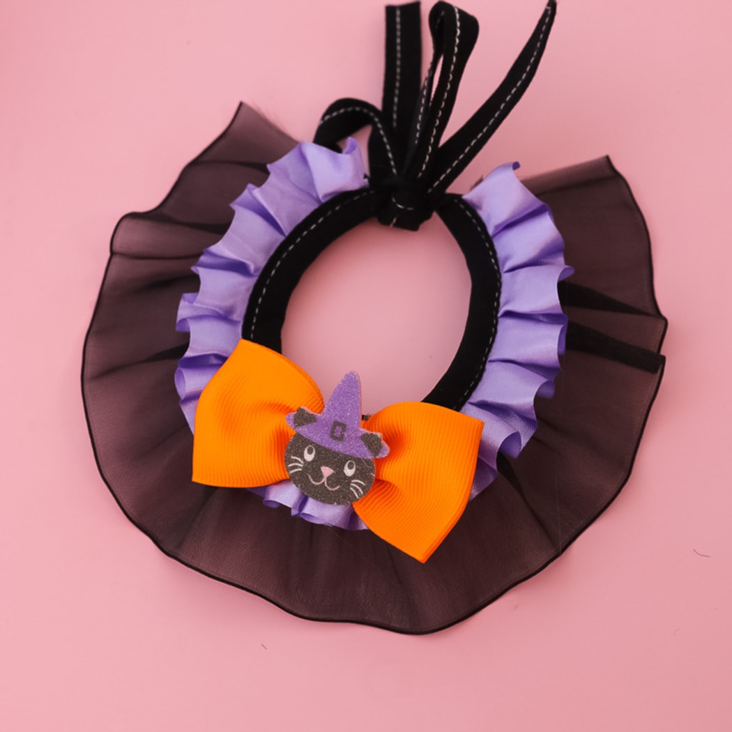 Halloweek - Pumpkin Bow Lace Halloween Pet Collar
