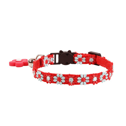 Side view of Mokka Rainbow Daisy Pattern Cat Collar highlighting pattern and clasp