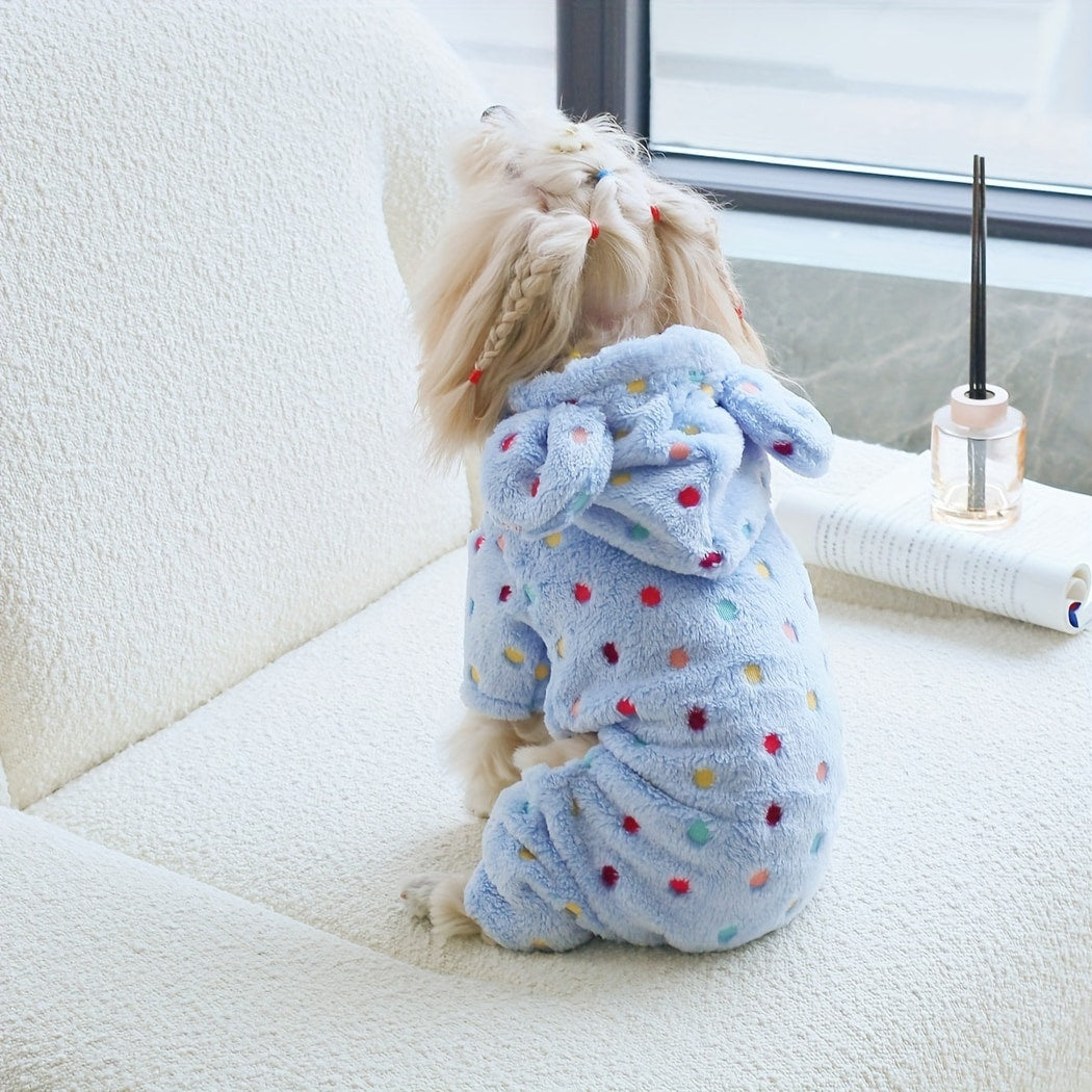 Ozzie - Rabbit Ear Polka Dot Plush Dog Onesie