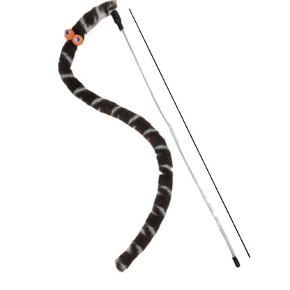 Moo Plush Worm Cat Teaser Wand with red plush worm and wooden stick isolated on white