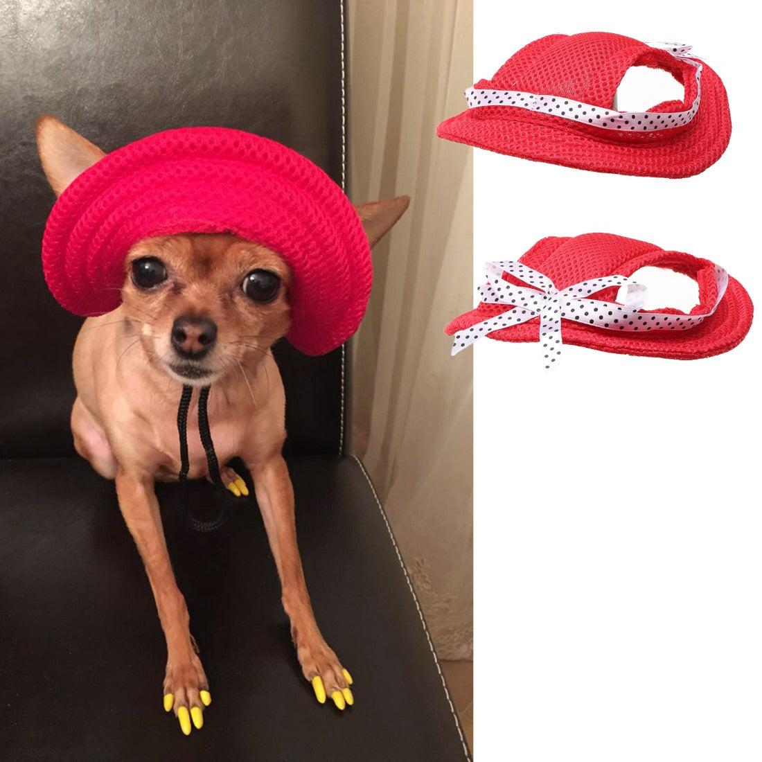 Back view of Ozzie breathable mesh bow dog hat with adjustable strap