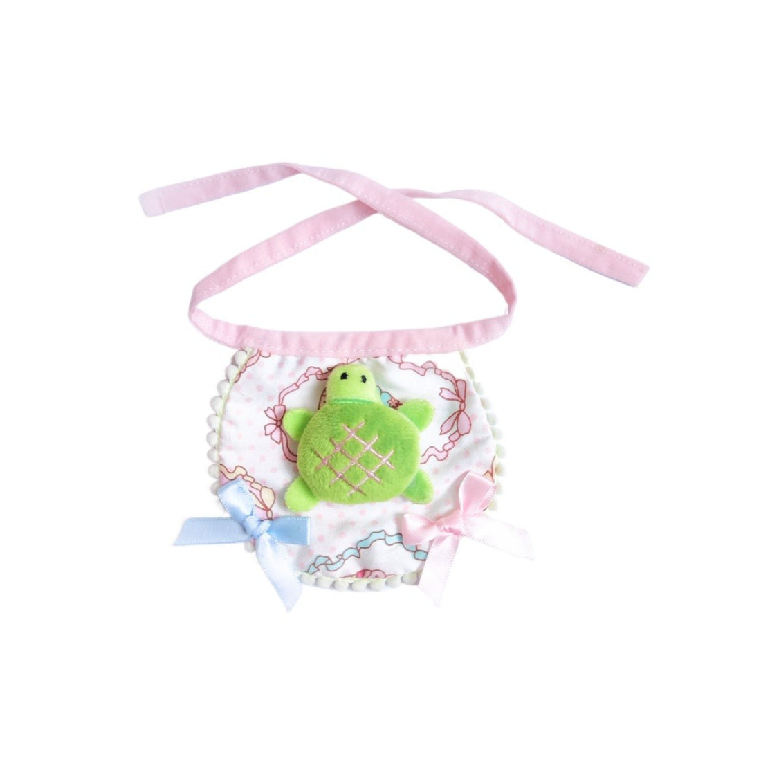 Mokka cat bib folded neatly with plush cat face visible on top