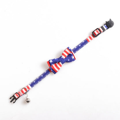 Patriotic cat collar with red, white, and blue bow tie for Fourth of July