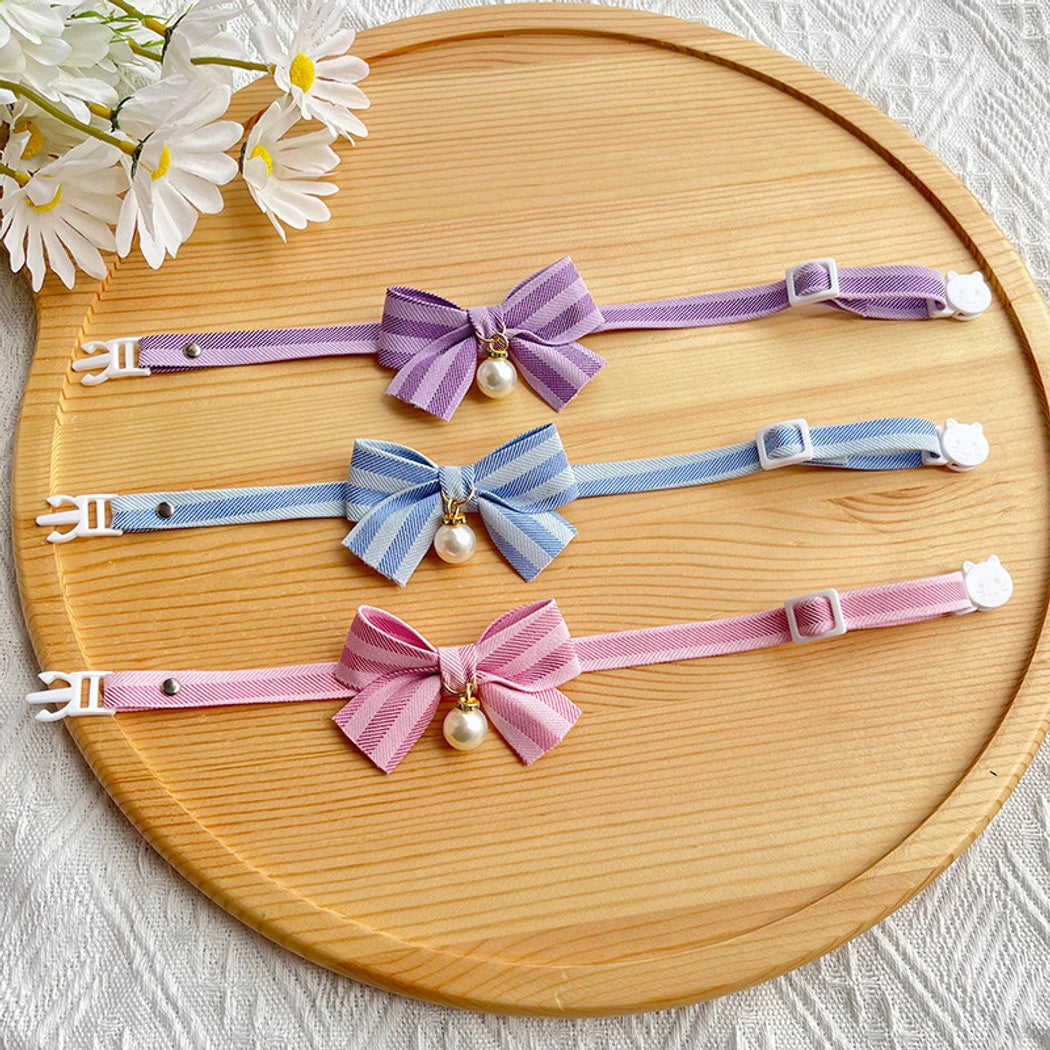 Mokka - Striped Bow Decorative Adjustable Cat Collar