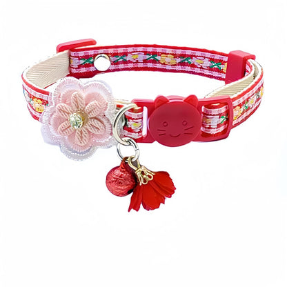 Mokka Floral Charm Cat Collar laid flat highlighting charm and bell