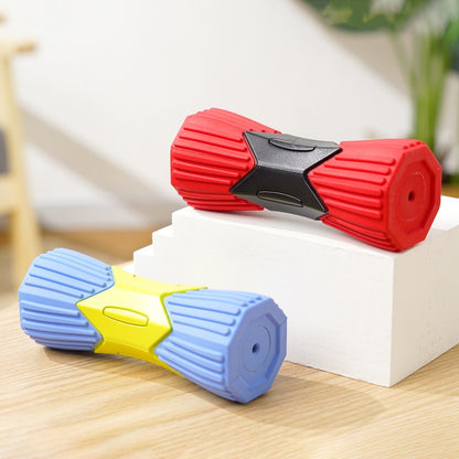 Chewia Cylinder Chew Squeaky Toy displayed horizontally with visible squeaker inside