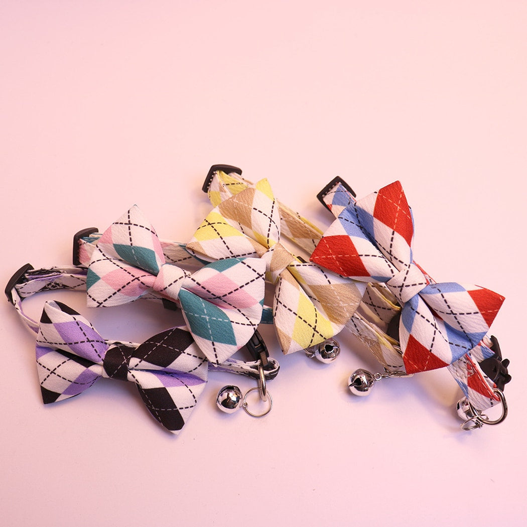 Mokka - Elegant Argyle Print Bow Tie Cat Collar