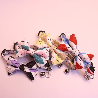 Mokka - Elegant Argyle Print Bow Tie Cat Collar
