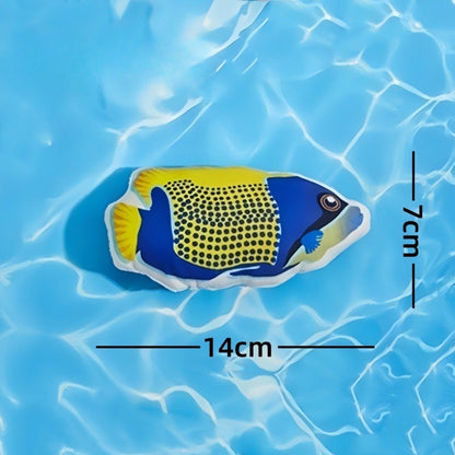 Moo fish plush cat toy showing detailed stitching and fabric texture