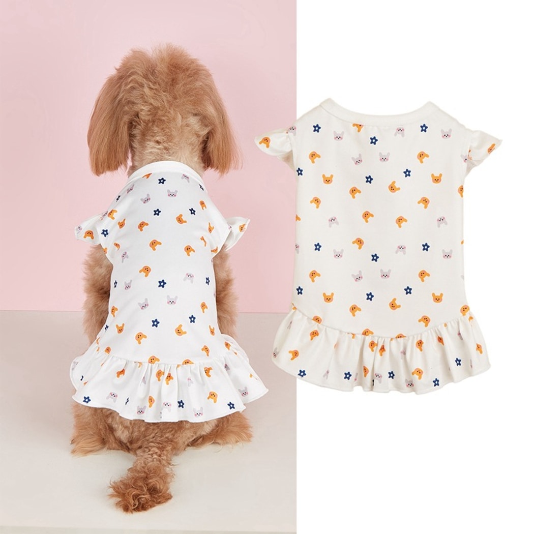 Ozzie - White Cartoon Print Pet Dress