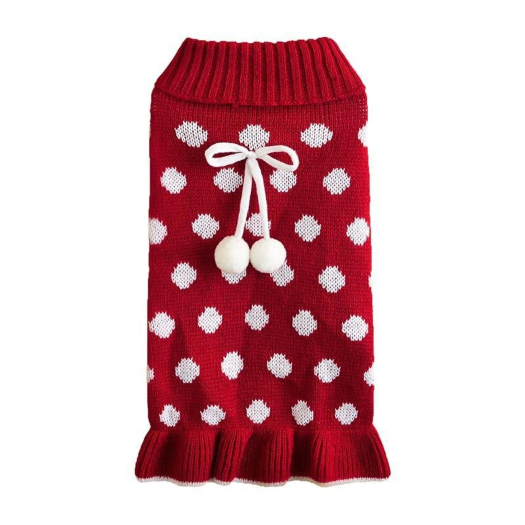 Ozzie - Bow Detail Ruffled Hem Pet Knit Sweater